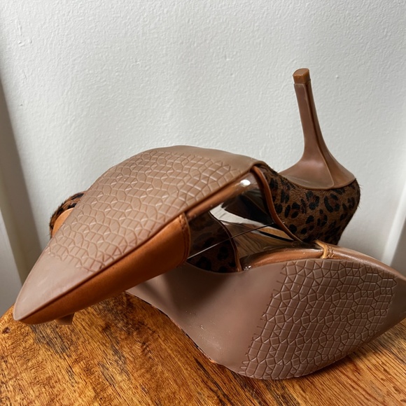 Levity Leopard + Caramel Leather + See-Through Panel Heels Mirage Animal Pumps - Picture 8 of 13